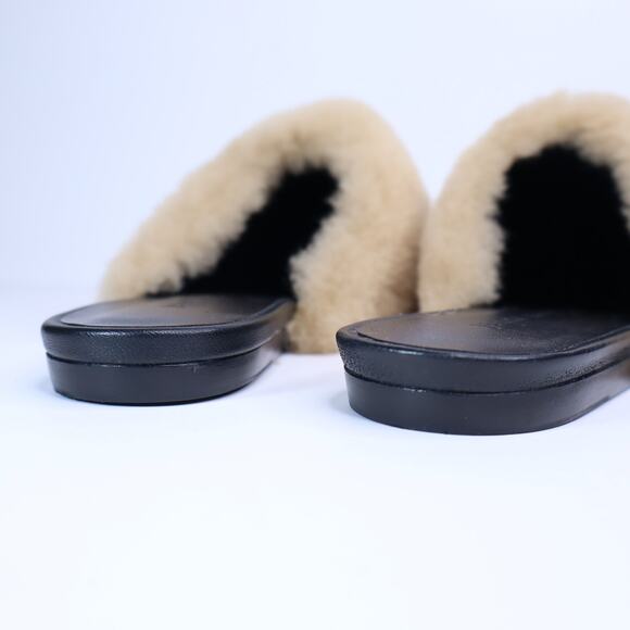 JENNI KAYNE Shearling Slip On Mule Flats Tan Leather Pointed Toe Women's 36/US 6 - Picture 4 of 7